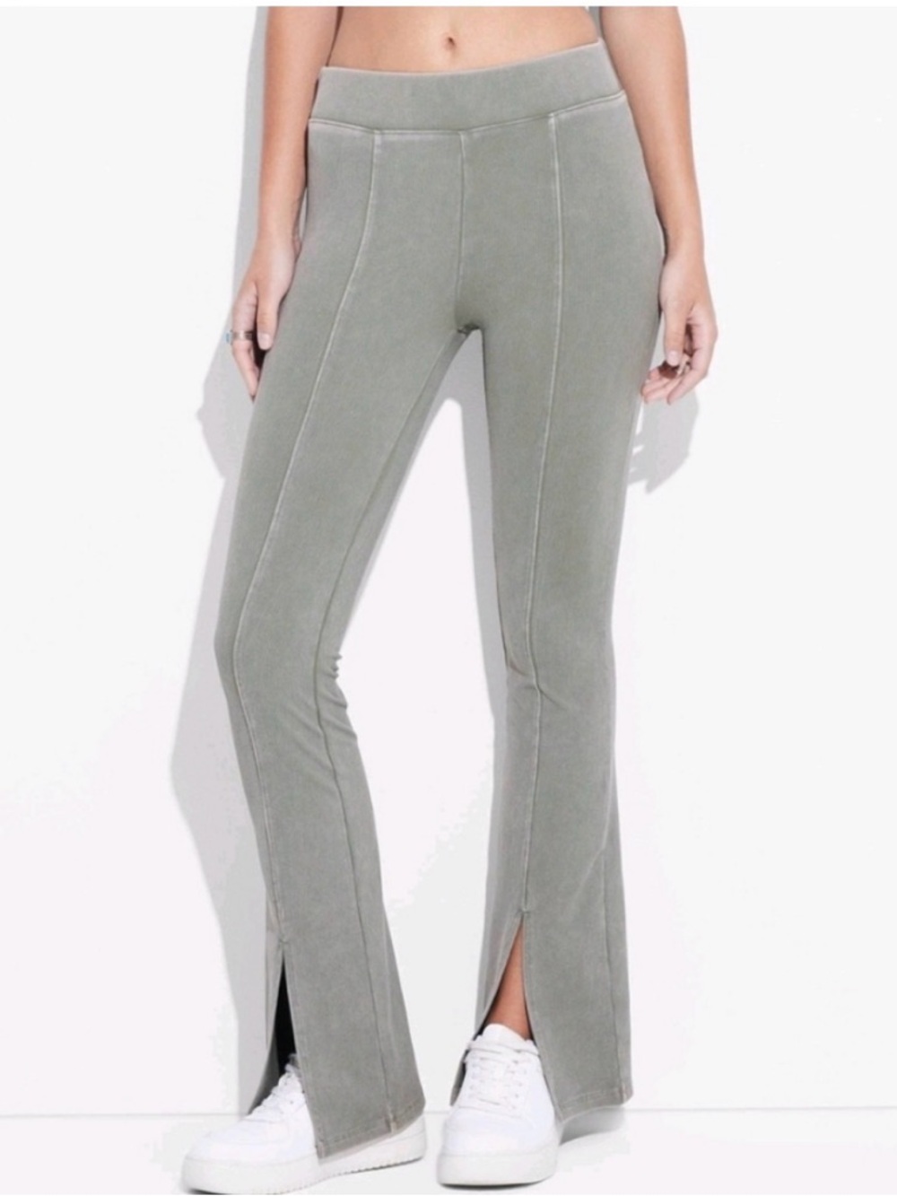 Wild Fable Ribbed Split Hem Leggings Sage Green High Waisted Flare Pants Small